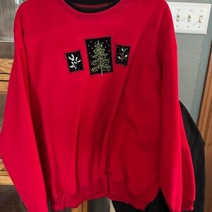 Red Holiday Sweatshirt with Embroidered Design